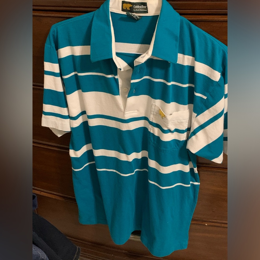 Golden Bear by Jack Nicklaus Blue & White Striped Polo Size Large